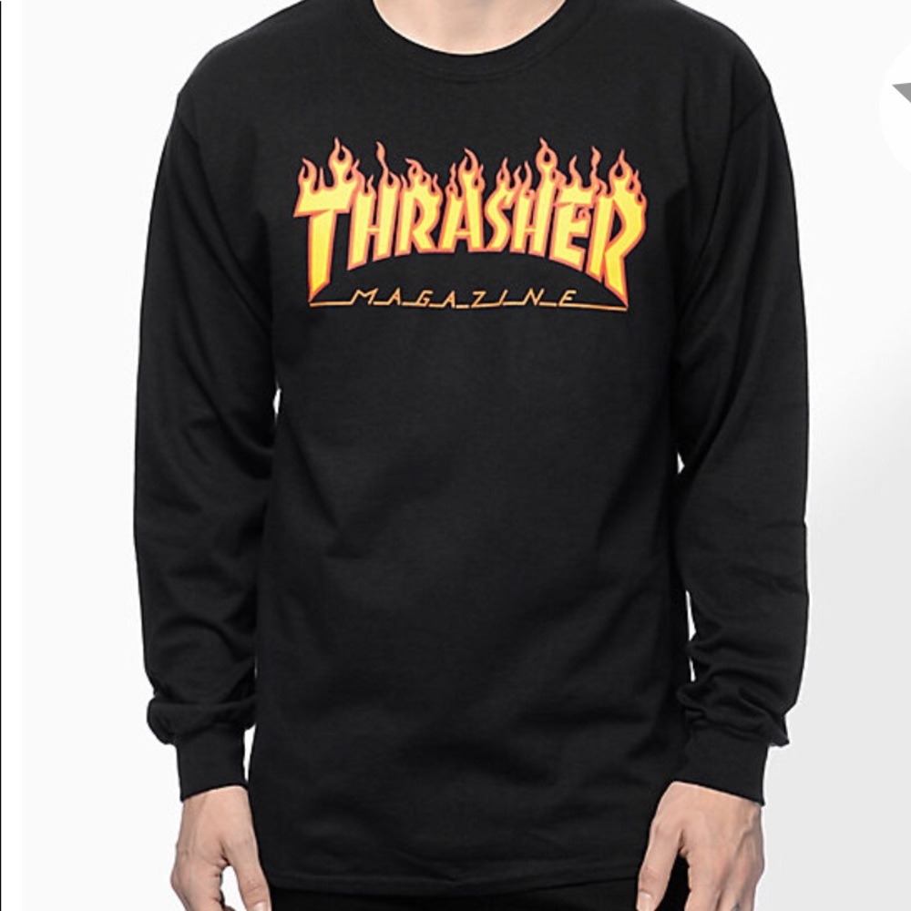 THRASHER Flame Logo Black Long Sleeve T-Shirt